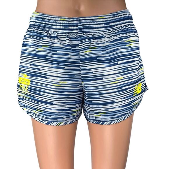 New Balance 5th Ave Mile 2024 Blue Multicolor Striped Athletic Running Shorts XS - Picture 1 of 5